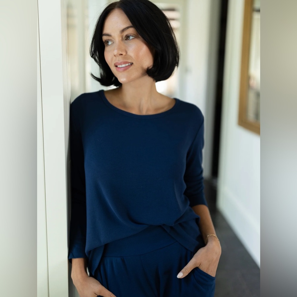 Rib-Knit Long Sleeve Lounge Top